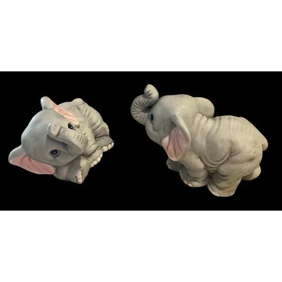 Vintage Porcelain HOMCO ELEPHANT FIGURINES #1400 Pair Baby Wild Animals - Picture 7 of 8